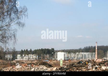 Picture of the destruction of soviet housing buildings in Milovice Bozi Dar in Czech republic. Milovice Bozi Dar was an abandoned soviet military base Stock Photo