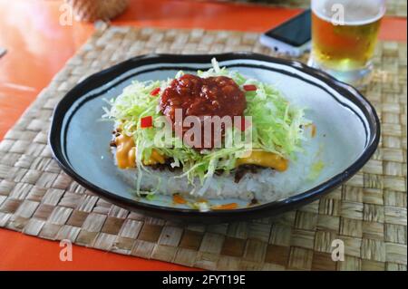 Taco rice, blend of Texmex and Okinawan cuisine Stock Photo