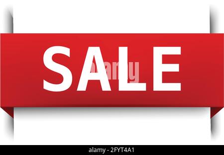 Vector icon illustration of red ribbon banner, sale bookmark. Stock Vector