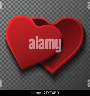 3d realistic vector mock up red heat shape box with cover. Isolated illustration icon on transparent background. Top view. Stock Vector