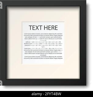 3d realistic vector black picture frame. Isolated icon illustration on white background. Stock Vector
