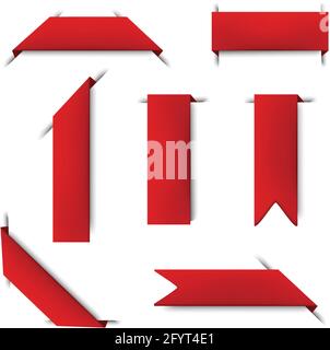 Vector collection of red bookmark ribbons. Isolated icon illustration on white background. Stock Vector