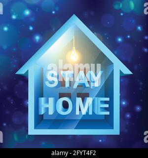 Vector banner Covid-19, coronavirus outbreak design template with little house with soft light and the blue background. Stock Vector