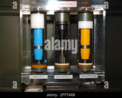 40mm CTS rounds displayed items at Eurosatory 2008 military exibition Stock Photo