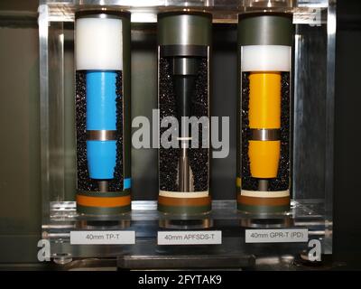 40mm CTS rounds displayed items at Eurosatory 2008 military exibition Stock Photo