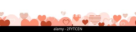 Lots of cute pink hearts. Bottom horizontal seamless. Isolated object on a white background. Funny love. Flat style. Vector. Stock Vector