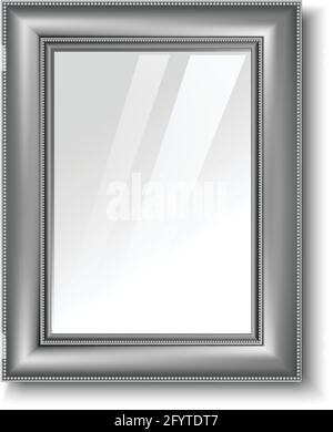 3d realistic vector silver frame icon. Isolated on white background. Vertical orientation.