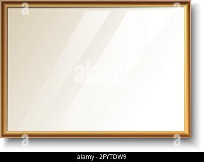 3d realistic vector thin golden frame icon. Isolated on white background. Horizontal orientation. Stock Vector