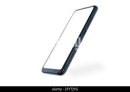 New modern black frameless smartphone mockup with blank white screen ...