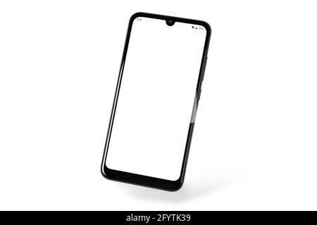 New modern black frameless smartphone mockup with blank white screen ...
