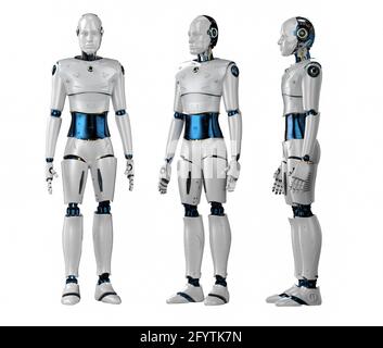 3d rendering set of artificial intelligence robot or cyborg isolated on white background Stock Photo