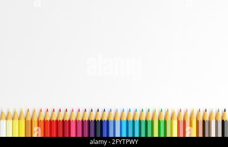 Colored pencils with copy space background. Multi-Colors pencils on white background. Education learning in art class and Back to school concept. 3D i Stock Photo