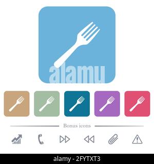 Single fork white flat icons on color rounded square backgrounds. 6 bonus icons included Stock Vector