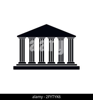 Bank building institution black silhouette. Vector building architecture, business classic government structure, finance house illustration, bank icon Stock Vector