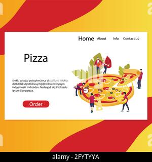 Pizzeria web landing page, website to make order, fast ordering delicious pizza for friends. Template page for italian fast food, take slice and tasty Stock Vector