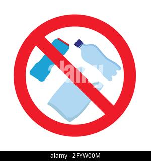 Ban plastic, no polybag and bottle, prohibition concept. Vector no single polythene, ban use package and plastic, environmental concept, not trash and Stock Vector