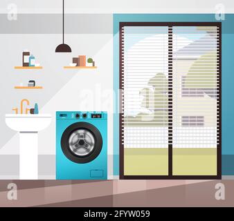 laundry room with washing machine modern bathroom interior Stock Vector