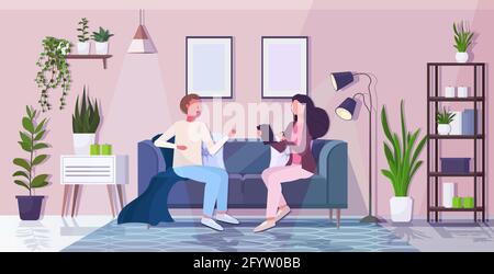 man with psychologist sitting on sofa psychotherapist consulting patient during psychotherapy session Stock Vector