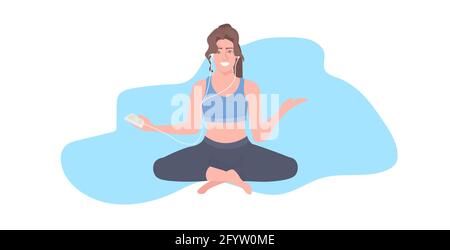 Woman Doing Yoga, Listening To Music at Home, Female Character in