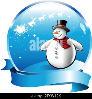 New Year's ball with Snow White and Santa Claus in the background, with a ribbon Stock Vector