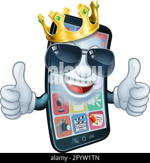 Mobile Phone Cool King Thumbs Up Cartoon Mascot Stock Vector