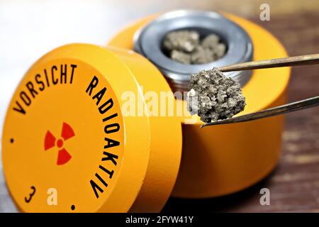 radioactive material in lead container Stock Photo