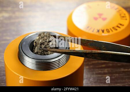 radioactive material in lead container Stock Photo