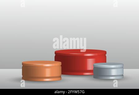Abstract show case of stage podium 3d rendering design of ranking stagement. Overlapping with shade of shadow design pattern background. illustration Stock Vector