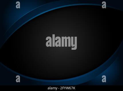 Abstract blue shiny curve shape on black background corporate design template. Vector illustration Stock Vector