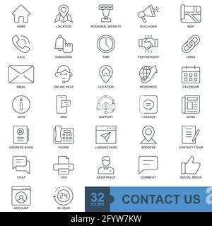 Contact us minimal thin line, solid, glyph, color, web icon set. Outline icons collection. Simple vector illustration. Stock Vector