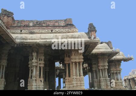 The musical sub pillars at Vijaya Vittala Temple in Hampi, Karnataka, India, Asia Stock Photo