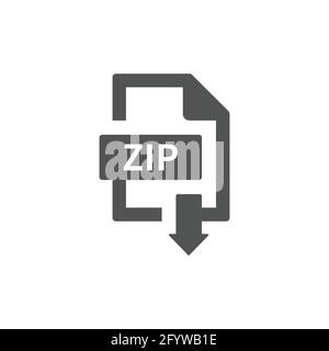 Zip file download with arrow button. Simple black icon. Stock Vector