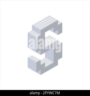 Isometric font made from color plastic blocks. The children s designer. Letter S. Vector illustration Stock Vector