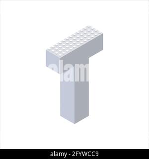 Isometric font made from color plastic blocks. The children s designer. Letter T. Vector illustration Stock Vector