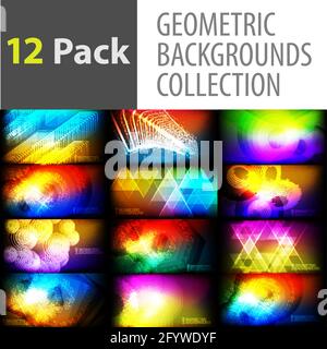 Collection of modern colorful geometric wide backgrounds Stock Vector