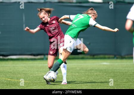 Edinburgh, UK. 30th May, 2021. Claire Delworth of Hearts and Carla Boyce of Hibernian during the Scottish Women's Premier League 1 match between Hearts and Hibernian at Oriam in Edinburgh, Scotland. Credit: SPP Sport Press Photo. /Alamy Live News Stock Photo