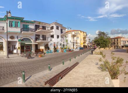 Street in the historic center of the city in summer sunny day. Larnaca, Cyprus Stock Photo