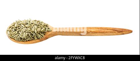 wooden spoon with anise seeds isolated on white background Stock Photo