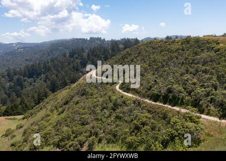 Scenic trails meander through the vegetation-covered hills of the East Bay, just a few miles from San Francisco Bay in Northern California. Stock Photo