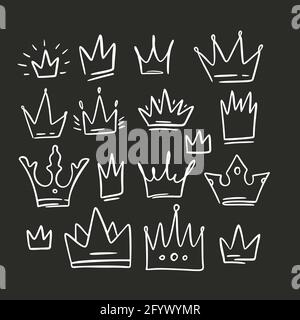 Doodle crown queen sketch set. King icon illustration design. Vector princess graphic. Stock Vector