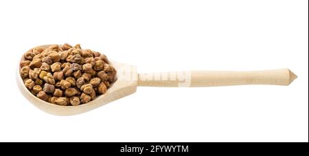 raw black chickpeas in wooden spoon isolated on white background Stock Photo