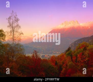 France, Savoie, Lake Annecy, view of Tournette, autumn, sunset, Stock Photo