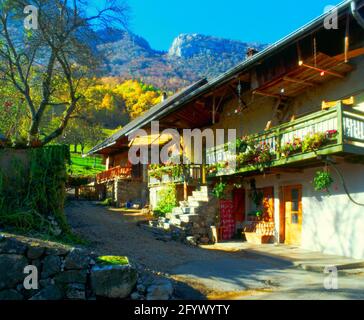 France, Alpine farmhouse, autumn, Stock Photo