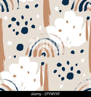 Abstract rainbow seamless floral pattern. Ink brush vector textured hand drawn background. Stock Vector