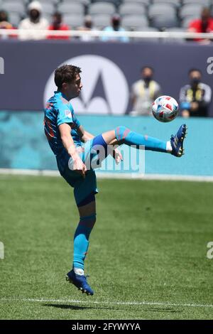 Brian Gutiérrez of Chicago FIRE FC celebrating with the team in Chicago
