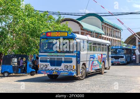 TRINCOMALEE, SRI LANKA - FEBRUARY 10, 2020: Intercity bus leaves the bus terminal Stock Photo