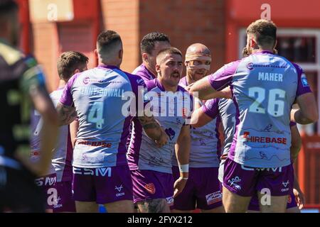 Greg Minikin (3) of Hull KR celebrates his try Stock Photo