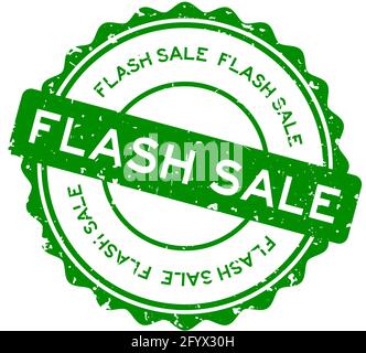 Grunge green flash sale word round rubber seal stamp on white background Stock Vector