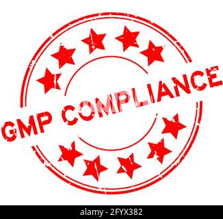 Grunge red GMP (Good manufacuturing practice) compliance word round rubber seal stamp on white background Stock Vector