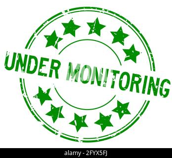 Grunge green under monitoring word with star icon rubber seal stamp on white background Stock Vector